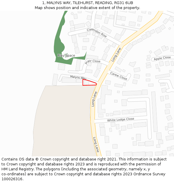 1, MALYNS WAY, TILEHURST, READING, RG31 6UB: Location map and indicative extent of plot