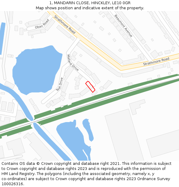 1, MANDARIN CLOSE, HINCKLEY, LE10 0GR: Location map and indicative extent of plot