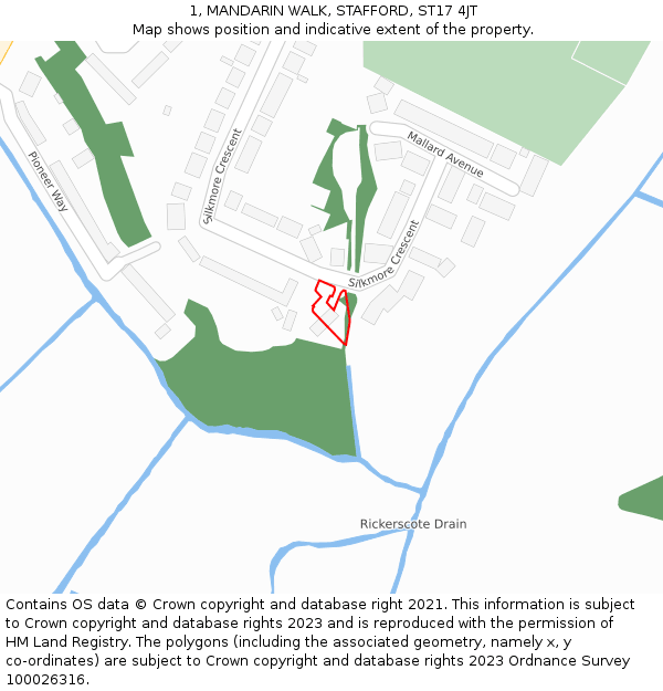 1, MANDARIN WALK, STAFFORD, ST17 4JT: Location map and indicative extent of plot