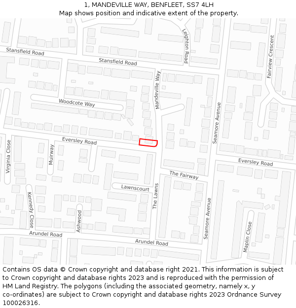 1, MANDEVILLE WAY, BENFLEET, SS7 4LH: Location map and indicative extent of plot