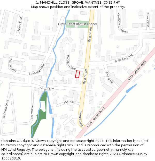 1, MANDHILL CLOSE, GROVE, WANTAGE, OX12 7HY: Location map and indicative extent of plot