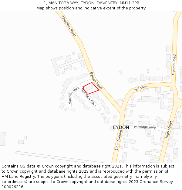 1, MANITOBA WAY, EYDON, DAVENTRY, NN11 3PR: Location map and indicative extent of plot