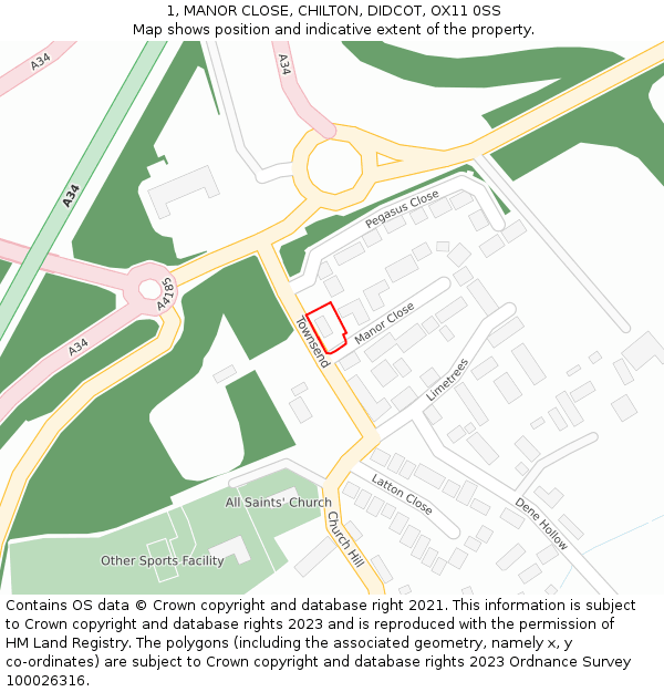 1, MANOR CLOSE, CHILTON, DIDCOT, OX11 0SS: Location map and indicative extent of plot