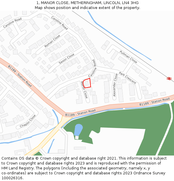 1, MANOR CLOSE, METHERINGHAM, LINCOLN, LN4 3HG: Location map and indicative extent of plot