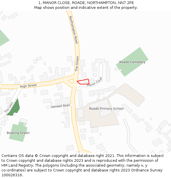 1, MANOR CLOSE, ROADE, NORTHAMPTON, NN7 2PE: Location map and indicative extent of plot