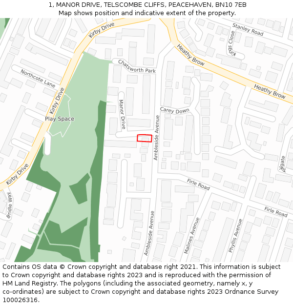 1, MANOR DRIVE, TELSCOMBE CLIFFS, PEACEHAVEN, BN10 7EB: Location map and indicative extent of plot