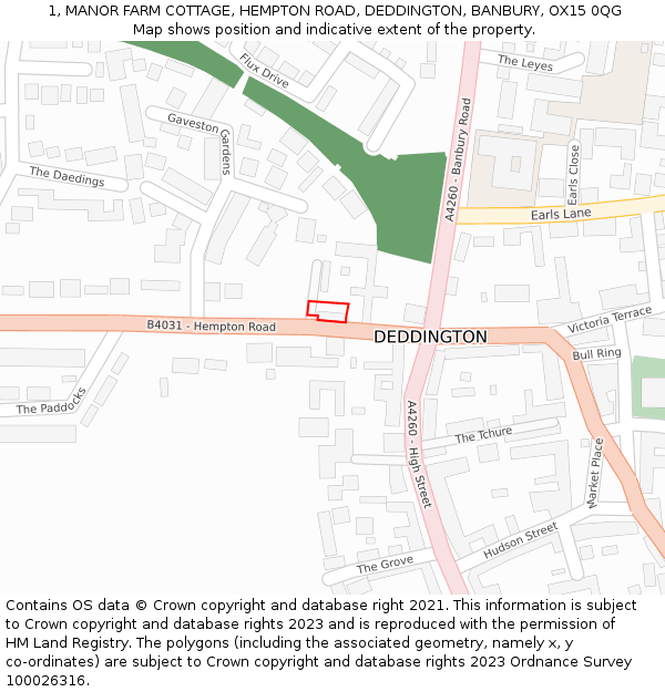 1, MANOR FARM COTTAGE, HEMPTON ROAD, DEDDINGTON, BANBURY, OX15 0QG: Location map and indicative extent of plot