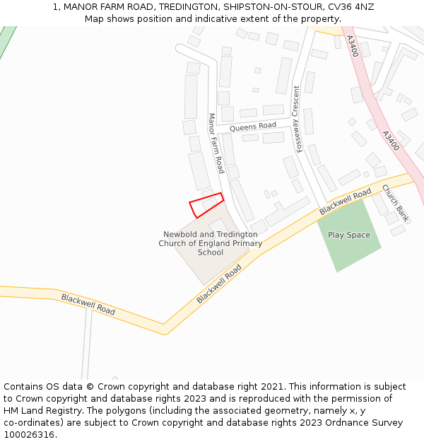 1, MANOR FARM ROAD, TREDINGTON, SHIPSTON-ON-STOUR, CV36 4NZ: Location map and indicative extent of plot