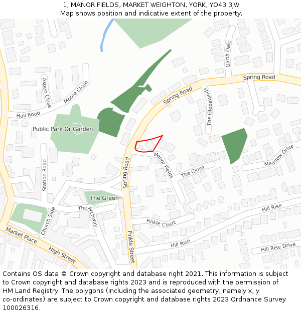 1, MANOR FIELDS, MARKET WEIGHTON, YORK, YO43 3JW: Location map and indicative extent of plot