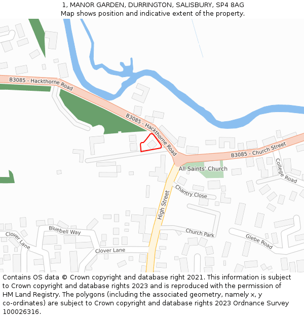1, MANOR GARDEN, DURRINGTON, SALISBURY, SP4 8AG: Location map and indicative extent of plot