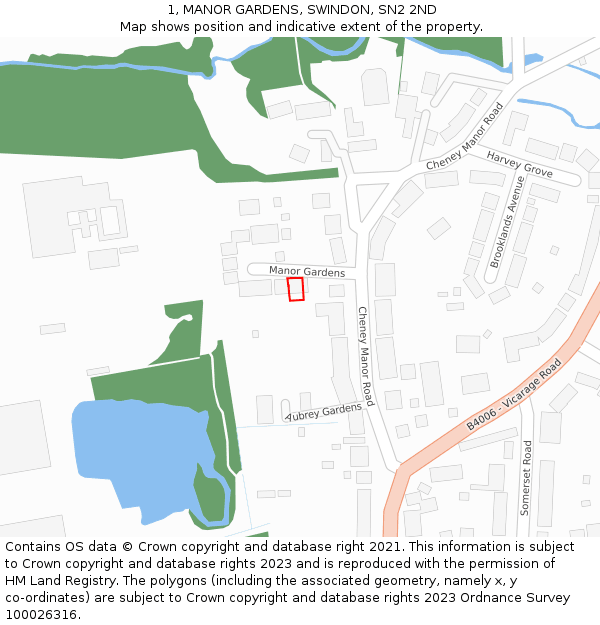 1, MANOR GARDENS, SWINDON, SN2 2ND: Location map and indicative extent of plot