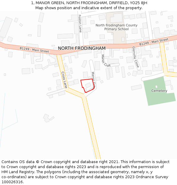 1, MANOR GREEN, NORTH FRODINGHAM, DRIFFIELD, YO25 8JH: Location map and indicative extent of plot