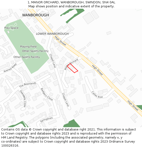 1, MANOR ORCHARD, WANBOROUGH, SWINDON, SN4 0AL: Location map and indicative extent of plot