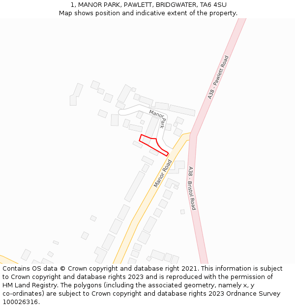 1, MANOR PARK, PAWLETT, BRIDGWATER, TA6 4SU: Location map and indicative extent of plot