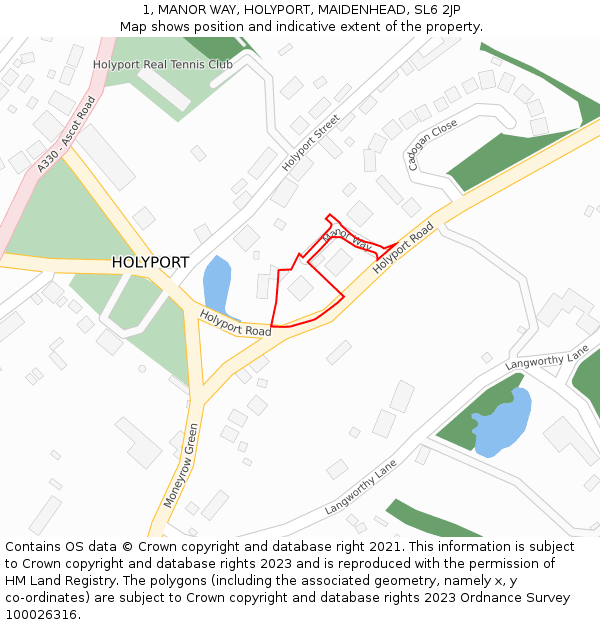 1, MANOR WAY, HOLYPORT, MAIDENHEAD, SL6 2JP: Location map and indicative extent of plot