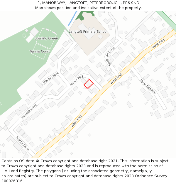 1, MANOR WAY, LANGTOFT, PETERBOROUGH, PE6 9ND: Location map and indicative extent of plot