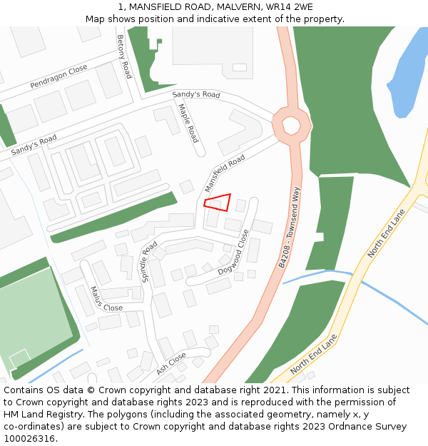 1, MANSFIELD ROAD, MALVERN, WR14 2WE: Location map and indicative extent of plot