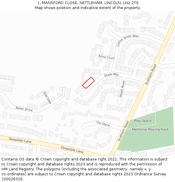 1, MANSFORD CLOSE, NETTLEHAM, LINCOLN, LN2 2TS: Location map and indicative extent of plot
