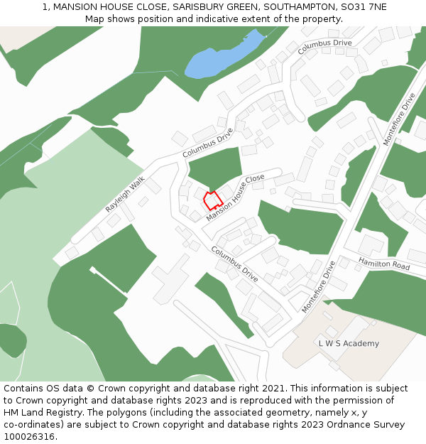 1, MANSION HOUSE CLOSE, SARISBURY GREEN, SOUTHAMPTON, SO31 7NE: Location map and indicative extent of plot