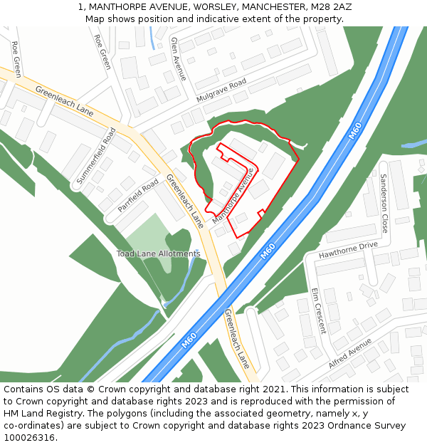 1, MANTHORPE AVENUE, WORSLEY, MANCHESTER, M28 2AZ: Location map and indicative extent of plot