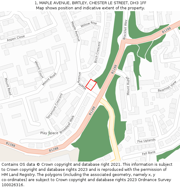 1, MAPLE AVENUE, BIRTLEY, CHESTER LE STREET, DH3 1FF: Location map and indicative extent of plot