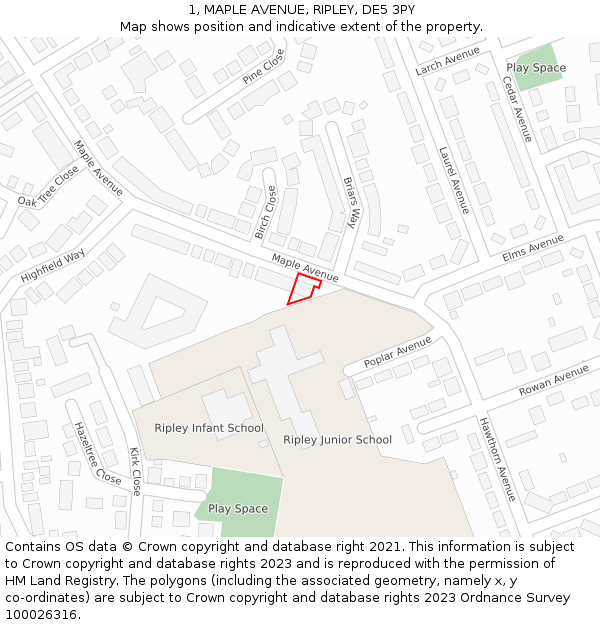 1, MAPLE AVENUE, RIPLEY, DE5 3PY: Location map and indicative extent of plot