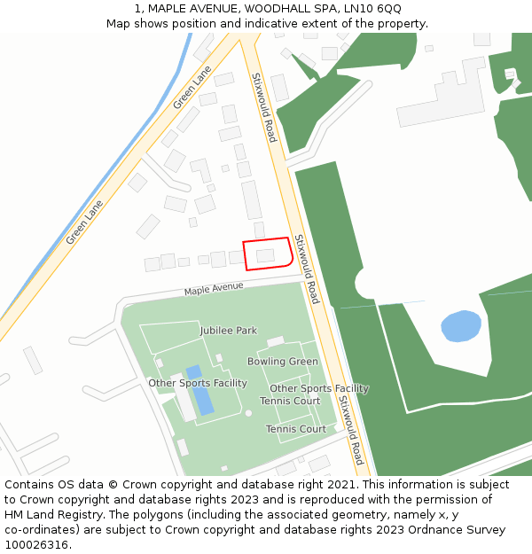 1, MAPLE AVENUE, WOODHALL SPA, LN10 6QQ: Location map and indicative extent of plot