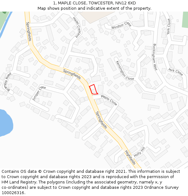 1, MAPLE CLOSE, TOWCESTER, NN12 6XD: Location map and indicative extent of plot