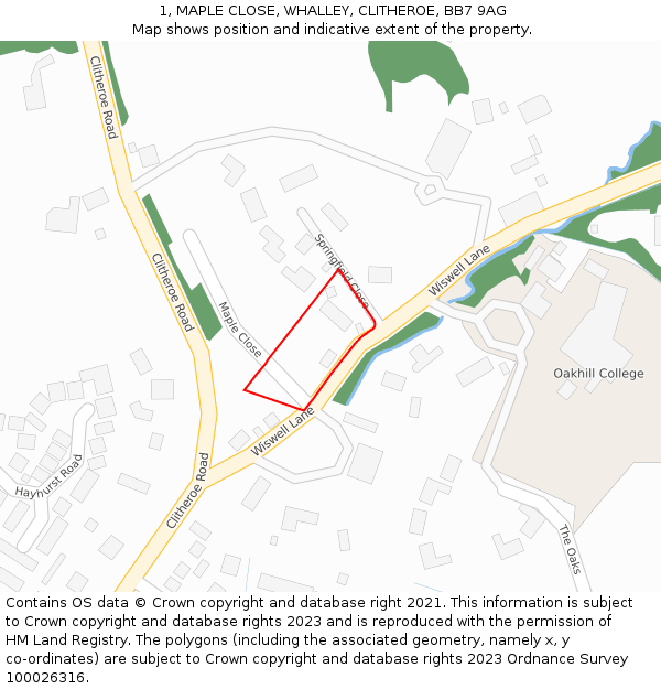 1, MAPLE CLOSE, WHALLEY, CLITHEROE, BB7 9AG: Location map and indicative extent of plot