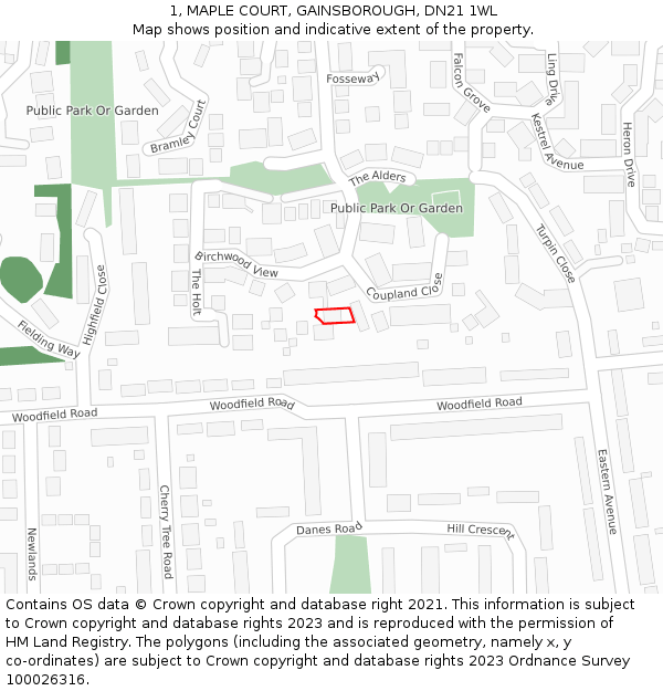 1, MAPLE COURT, GAINSBOROUGH, DN21 1WL: Location map and indicative extent of plot