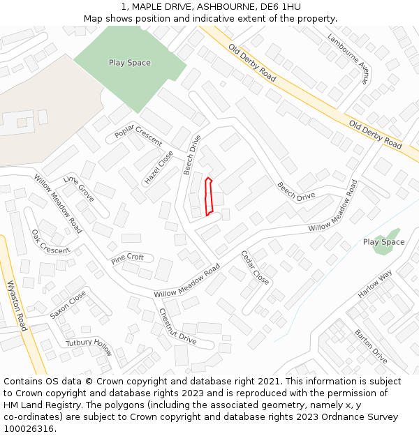 1, MAPLE DRIVE, ASHBOURNE, DE6 1HU: Location map and indicative extent of plot