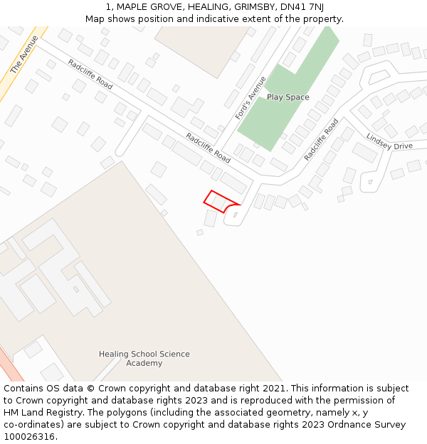 1, MAPLE GROVE, HEALING, GRIMSBY, DN41 7NJ: Location map and indicative extent of plot