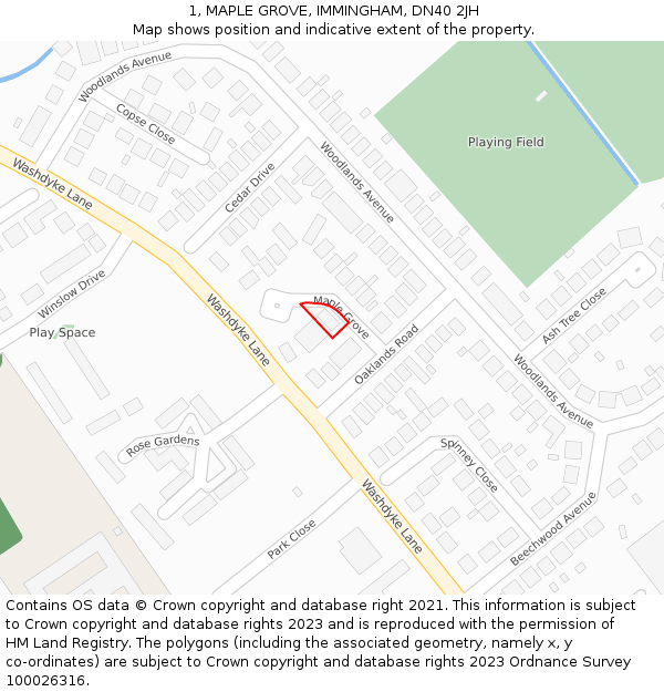 1, MAPLE GROVE, IMMINGHAM, DN40 2JH: Location map and indicative extent of plot