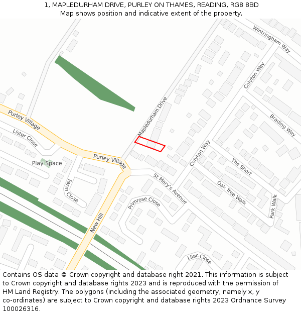 1, MAPLEDURHAM DRIVE, PURLEY ON THAMES, READING, RG8 8BD: Location map and indicative extent of plot