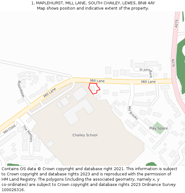 1, MAPLEHURST, MILL LANE, SOUTH CHAILEY, LEWES, BN8 4AY: Location map and indicative extent of plot