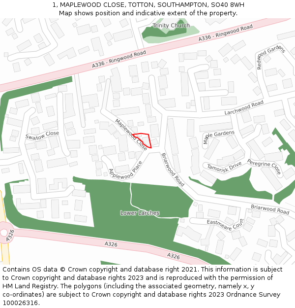 1, MAPLEWOOD CLOSE, TOTTON, SOUTHAMPTON, SO40 8WH: Location map and indicative extent of plot