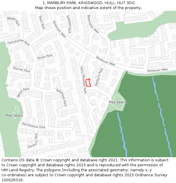 1, MARBURY PARK, KINGSWOOD, HULL, HU7 3DG: Location map and indicative extent of plot