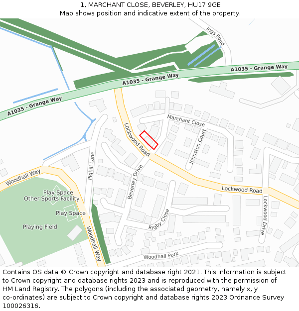 1, MARCHANT CLOSE, BEVERLEY, HU17 9GE: Location map and indicative extent of plot