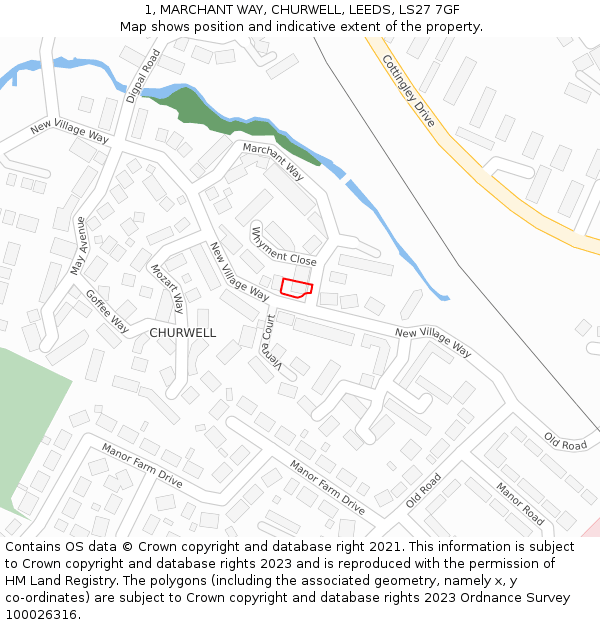 1, MARCHANT WAY, CHURWELL, LEEDS, LS27 7GF: Location map and indicative extent of plot