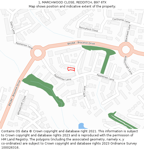 1, MARCHWOOD CLOSE, REDDITCH, B97 6TX: Location map and indicative extent of plot