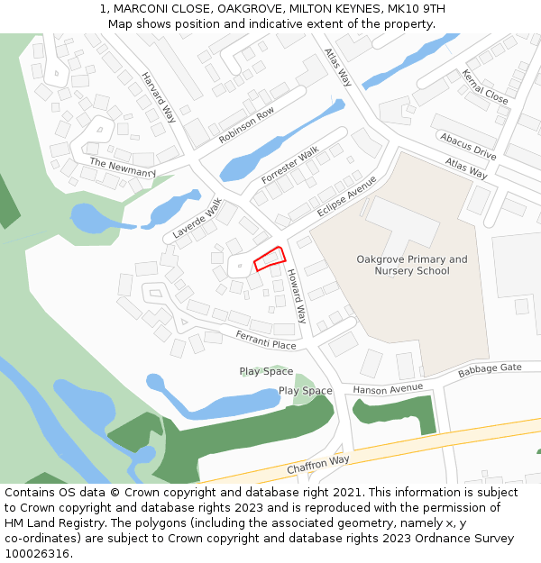 1, MARCONI CLOSE, OAKGROVE, MILTON KEYNES, MK10 9TH: Location map and indicative extent of plot