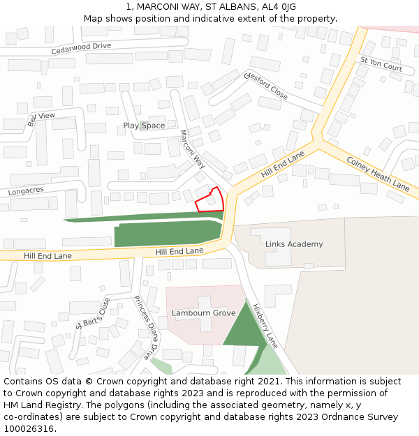 1, MARCONI WAY, ST ALBANS, AL4 0JG: Location map and indicative extent of plot
