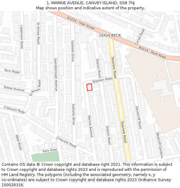 1, MARINE AVENUE, CANVEY ISLAND, SS8 7NJ: Location map and indicative extent of plot