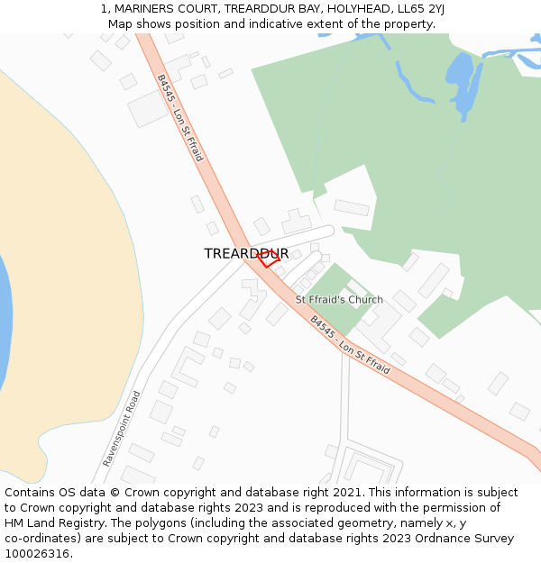 1, MARINERS COURT, TREARDDUR BAY, HOLYHEAD, LL65 2YJ: Location map and indicative extent of plot