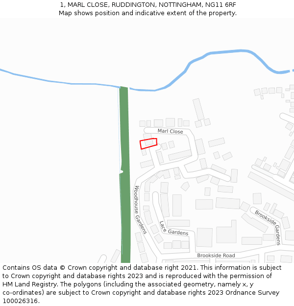 1, MARL CLOSE, RUDDINGTON, NOTTINGHAM, NG11 6RF: Location map and indicative extent of plot