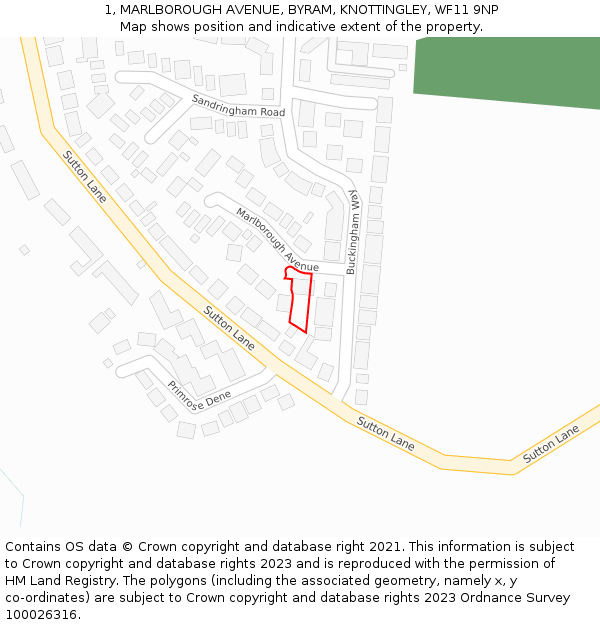 1, MARLBOROUGH AVENUE, BYRAM, KNOTTINGLEY, WF11 9NP: Location map and indicative extent of plot