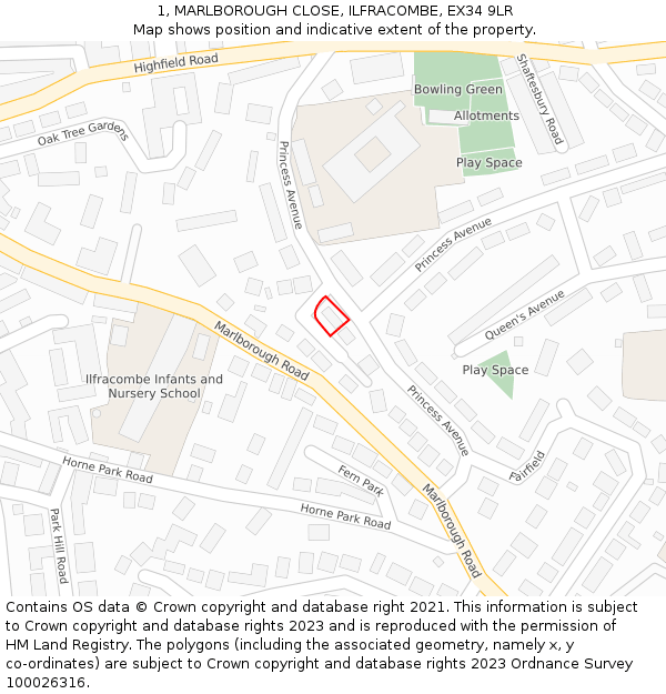 1, MARLBOROUGH CLOSE, ILFRACOMBE, EX34 9LR: Location map and indicative extent of plot