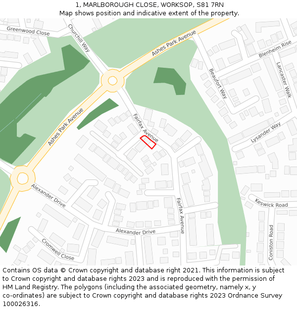 1, MARLBOROUGH CLOSE, WORKSOP, S81 7RN: Location map and indicative extent of plot