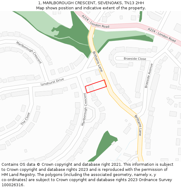 1, MARLBOROUGH CRESCENT, SEVENOAKS, TN13 2HH: Location map and indicative extent of plot