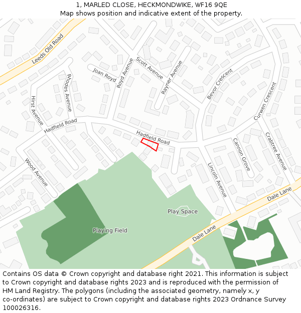 1, MARLED CLOSE, HECKMONDWIKE, WF16 9QE: Location map and indicative extent of plot